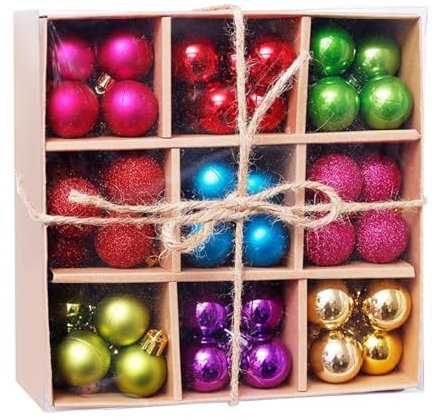 Weihnachtskugeln 72tlg, 3 cm Kunststoff Christbaumkugeln Bunte Weihnachtsdeko, Weihnachtsbaum Dekoration Set, Glänzend Glitzer Weihnachten Deko mit Anhänger Elfen Thema Rot Gold Weiß (Bunt)