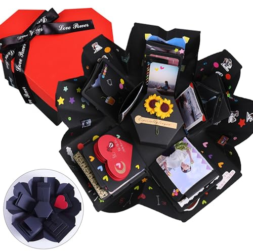 DXIA Explosion Box, Scrapbook Creative DIY Photo Album, Scatola Rosso Cuore d'amore con Esplosione, Regalo Fai da Te, Album di Foto per Compleanni, Matrimonio, San Valentino, Festa della Mamma