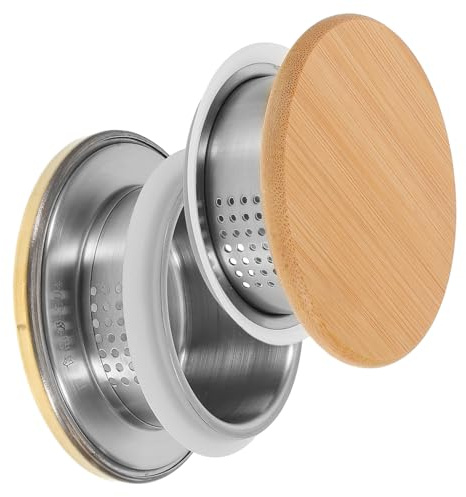 MOBUTOFU 2pcs Stainless Steel Pitcher Cap Replacement Lid for Water Jug No Leak Kettle Lid Bamboo Top Sealing Bottle Cap Outdoor Camping Use