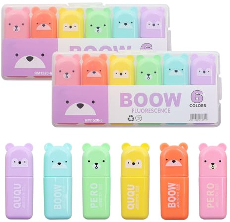 18 Pezzi Mini Evidenziatori Orso Carino Evidenziatore, 6 Colori