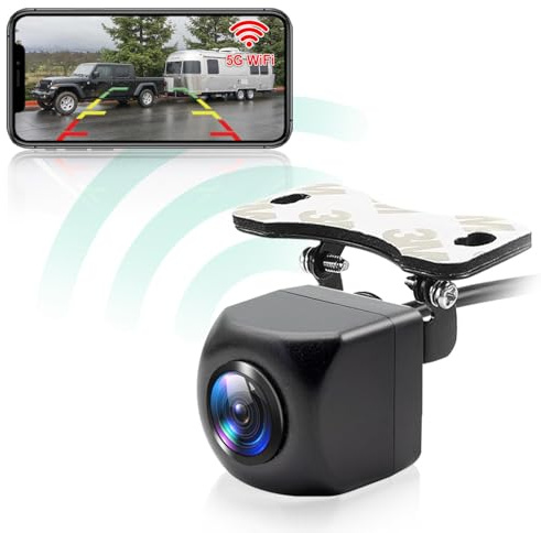 GREENAUTO Telecamera posteriore WiFi HD 1080P 5G Wi-Fi per iPhone iPad Android Phone Pad con grandangolo di 170°, visione notturna, IP69K, impermeabile, parcheggio senza fili, per auto, furgoni, SUV