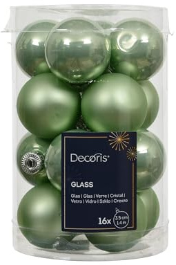 16-TLG. Christbaumkugelset Glas 3,5 cm Grün Matt & Glitter für Weihnachtsdeko