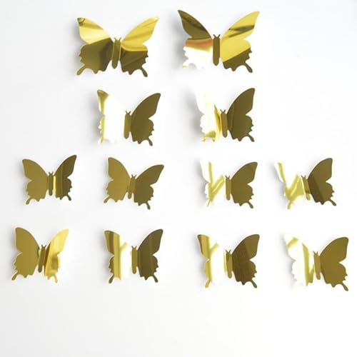 12 piezas de decoración de pared de mariposa 3D, efecto espejo tridimensional para decoración de dormitorio, sala de estar (dorado 12 mariposas)