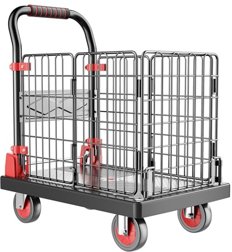 Upgraded Fence Foldable Push Cart Dolly,Fence Platform Cart with cage,Moving Platform Hand Truck,560Lbs Heavy Duty Space Saving Collapsible cart with 4 360 Degree Swivel Silent Wheels.