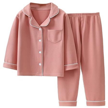 Develvet Pyjama pour enfants garçons et filles et l'hiver à manches longues avec revers pour garçons et filles – Couvertures de réception avec bandeau pour filles (rouge pastèque, 13-14 ans)