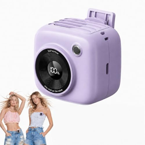 3000mAh Portable Waist Fan, Rechargeable Wearable Fan with LED Display, Personal Clip On Fan, with Neck Lanyard, Clip on Belt/Shirt/Hat, for Outdoor Working, Sports Desktop Festival, purple