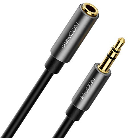 deleyCON 4m Cable Audio Estéreo AUX Extensión 3,5mm Jack Cable sonido Prolongación Conector Metálico Móvil Smartphone Tablet Auriculares HiFi Receptor (Extra Delgado & Flexible)