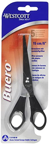 Westcott ciseaux 6 (15,2 cm) noir | Ciseaux de bureau avec poignées en plastique noir | Lame extra-tranchante, acier inoxydable | E-31160 00