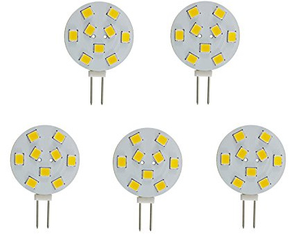 CBConcept® 5-Pack, Side-Pin LED G4, 180 Lumens, 1 Watt (10W Equal), Warm White 3000K, 180° Beam Angle, Dimmable, Low Volt AC/DC 12 Volt, JC G4 Bi-Pin Base LED Disc Halogen Replacement Bulb