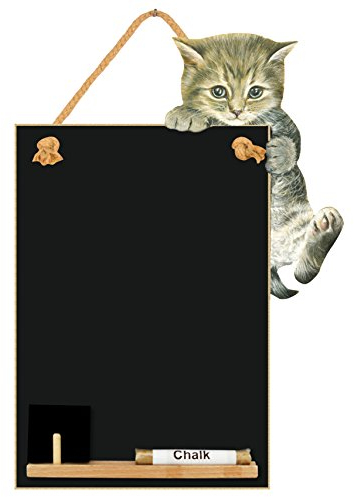 Chalkboards UK Small Memo Board/Chalkboard/Blackboard/Kitchen Chalk Board with Printed Kitten Artwork, Wooden Tray, Piece of chalk & Felt Eraser. Booth Design Range., Wood, Black, 29.7 x 20.7 x 1 cm
