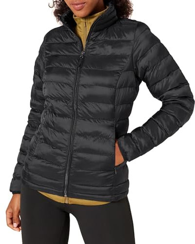 Amazon Essentials Women's Lightweight long-sleeved, water-resistant, packable puffer jacket (available in plus size), Black, S