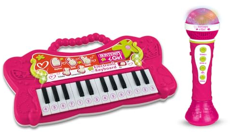 Bontempi | PlayKeys: Tastiera Giocattolo a 24 Tasti con Microfono Karaoke per Piccoli Musicisti, Rosa, 60x195x60 mm