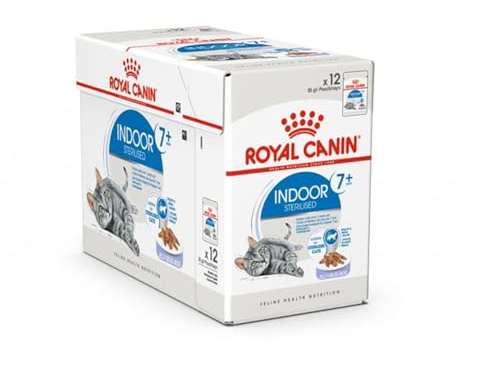 Royal Canin Indoor Sterilised 7+ | 12 x 85 g | Alimento Completo para Gatos a Partir de los 7 años | para Gatos esterilizados Que Viven en Interiores | Trocitos en gelatina
