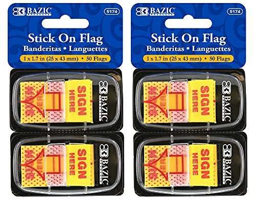 BAZIC Products Yellow Sign Here Flags, for Marking Pages Documents, 2-Pack