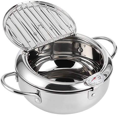 Ymiko Olla para freír Estilo japonés, Olla Tempura de Acero Inoxidable, Mini Utensilios para freír alitas de Pollo, Papas Fritas, camarones(20cm)