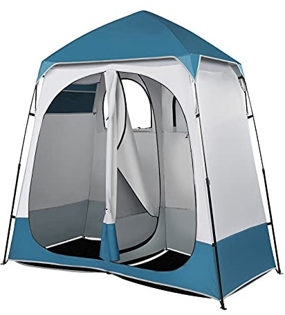 VINGLI 2 Room Shower Tent, 7.5 FT Instant Pop Up Shelter with Carrying Bag, Privacy Changing Room Tent,Perfect for Portable Toilet, Camping, Dressing, Outdoor Indoor, Easy Set Up (Blue)