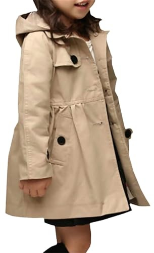 Betusline Girl's Single Breasted Trench Coat Dress Coat Outerwear, 2-14 Years, Khaki, 11-12 Years