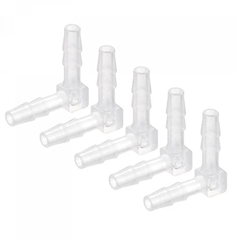 sourcing map Barb Hose Fitting, 5mm Barbed Dia. Plastic Elbow Coupler Quick Connector Adapter, White Pack of 5