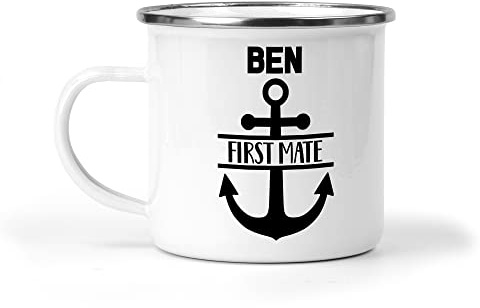 Personalised Sailing Mug Ship Mates Enamel Mugs Skipper First Mate Indoor Outdoor Boating Cup Captains Gifts Tea Coffee Boat Accessories Birthday