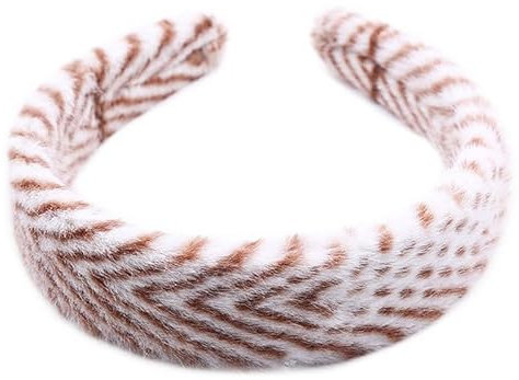 Tocado de felpa para mujer, lindo tocado de fiesta de peluche, aros de pelo de conejo de imitación de lana, accesorios para el pelo de felpa (marrón-blanco)