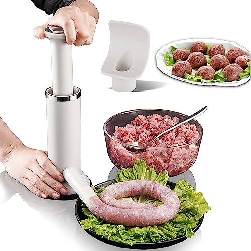 Insaccatrice per Salsiccia 2 in 1, Insaccatrice Manuale e Macchina per Polpette, Insaccatrice per Salsiccia Multifunzionale con Imbuto per Clistere per Preparare Deliziose Salsicce e Polpette