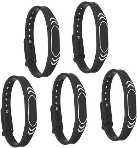 PATIKIL RFID Silicona Pulseras, 5 Pack 13.56MHZ IC Tarjeta Brazalete Impermeable Identificación Muñeca Bandas Acceso Control para Natación Piscina Baño Centro, Negro
