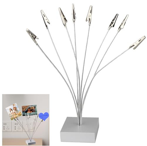 Memo Clip Halter, Memohalter mit 8 Krokodilklemmen, Büro Memo Clip, Metall Photo Holder, für Fotos, Notizen, Grafiken, Postkarten, und Papier, Silber