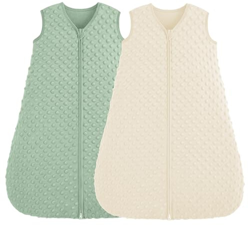 FIEMOL Gigoteuse 0-6 Mois 1.5 TOG Turbulette Naissance avec pois en Peluche, Sac de Couchage bebe Fille Garcon douce en Coton à Double sens Couverture Portable pour bébé, Beige et Vert