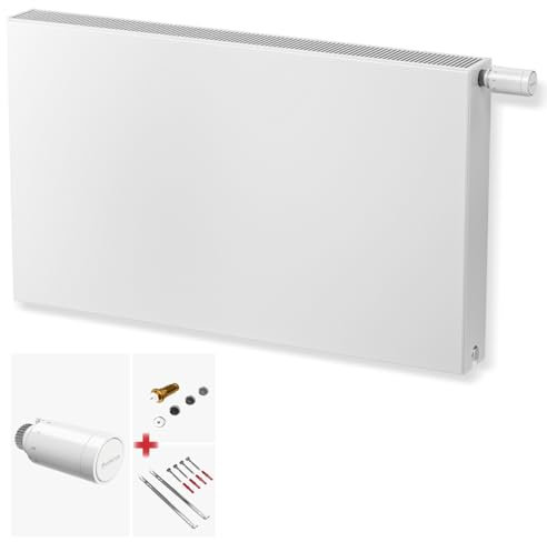 DESIGNO Planheizkörper Kompakt & Ventilheizkörper Typ 22 -BH-600 x BL-900 | inkl. Buderus Thermostatkopf Logafix BD1-W0 - Ventil - Montagezubehör | Wärmeleistung 1.435 Watt