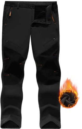CMTOP Men's Waterproof Trouser Winter Fleece Lined Outdoor Trousers | Zipper Pockets,Softshell Kneepad, Work Pants, Warm Ski Pants for Hiking Climbing