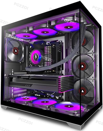 KEDIERS PC CASE ATX 4 ventiladores preinstalados, caja de computadora tipo C de torre media con vidrio templado dual de visión completa, funda de PC para juegos, negro, K4
