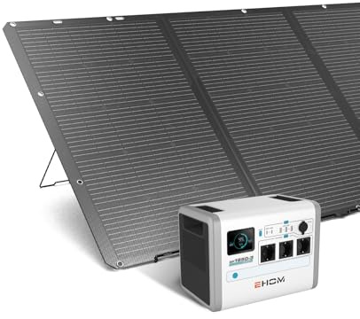 EHOM Tragbare Powerstation EP1650 mit 400W Solarpanel, 1024Wh Solar Generator LiFePO4 mit 3*1650W (Spitze 2700W) AC-Ausgänge，2*100W USB-C, Ultra-Leise, Notstrom für Zuhause, Reise, Camping & Garten