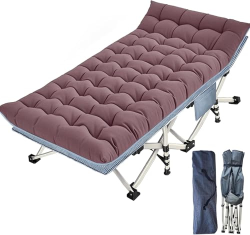 Letto da campo XXL pieghevole, extra largo 81 cm, con materasso, per adulti, letto da campeggio, capacità di carico 250 kg, letto pieghevole con tasca laterale, lettino da campeggio portatile, per
