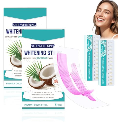 KUIRUNRX Strisce sbiancanti dei denti, 14 pezzi Teeth Whitening Strips, noce di cocco, sbiancamento dei denti con protezione dello smalto Remover efficace rapida rimozione delle macchie dei denti