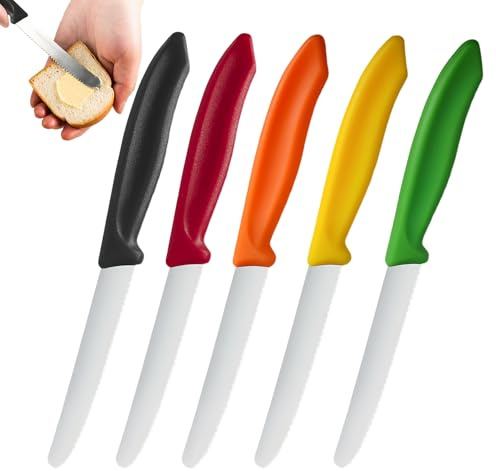 Coltello Da Bistecca Seghettato In Acciaio Inossidabile - Set Di 5 Coltelli Di Precisione Per Ristorante, Hotel E Campeggio | Lame Antiscivolo E Manici Ergonomici | Ideale Per Barbecue, Picnic, Pasti