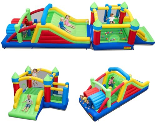 COSTWAY 6 en 1 Castillo Inflable con Toboganes Dobles y Casa de Salto, Castillo Hinchable para Niños con Área de Rebote, Escalada y Bolas Oceánicas, Insuflavel Criança Exteriores (sin soplador)