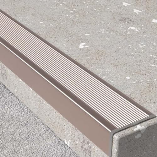 Aluminiumlegering roséguld nosing trim – 5 cm brett L-format kantskydd för inomhus/utomhusbruk, 150 cm (59 tum) hörnskydd och halkfri remsa