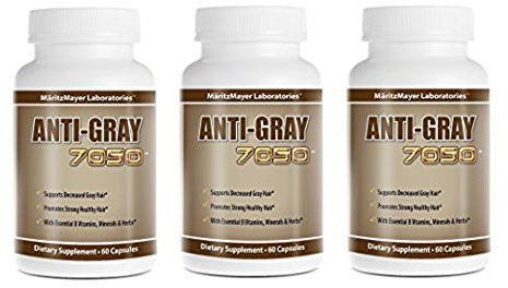 Anti Gray Hair 7050 Restore Natural Hair Color 60 Capsules Per Bottle (3 Bottles)