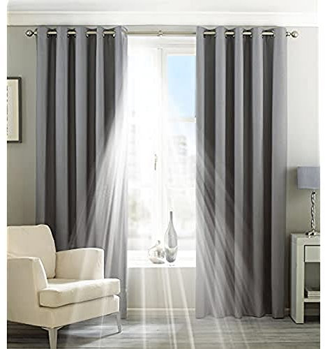 Riva Home Eclipse Blackout Eyelet Curtains, Polyester, Silver, 90 x 90 (229 x 229cm)