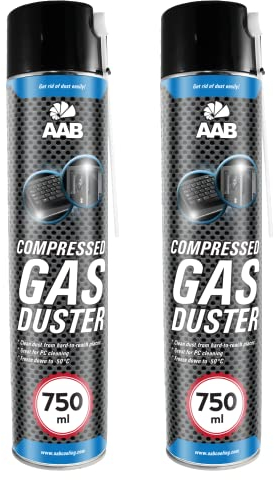 AABCOOLING Druckluftspray 2 x 750ml, Druckgasreiniger, Druckluft aus der Dose, Reinigung von Multimedia- und Bürogeräte, Spielekonsolen, Kopierer, Computergehäuse, Druckluftreiniger, Reinigungsspray