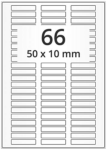 Wetterfeste Folienetiketten auf A4 Bogen, weiß - 50 x 10 mm - 6.600 Polyester Etiketten auf 100 Blatt, selbstklebende PET Aufkleber, matt