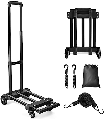KEDSUM Folding Hand Truck, 155 lbs Heavy Duty Luggage Cart, 4 Wheels Solid Construction, Portable Fold Up Dolly, Compact and Lightweight for Luggage, Personal, Travel, Moving and Office Use