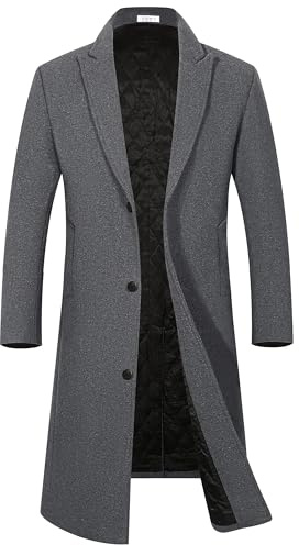 APTRO Men's Luxury Full Length Wool Trench Coat Long Wool Overcoat Winter Windbreaker 1817 Grey L