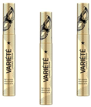Eveline Cosmetics Variété Lang anhaltende volumengebende Mascara mit präziser Silikonbürste, Intensiv Schwarz