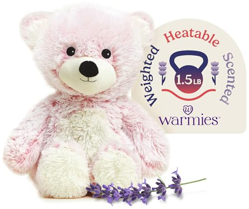 warmies Microwavable & Weighted Stuffed Animals, Pink Bear - Heated Stuffed Animal Plushie for Warmth & Comfort - Cute Soft Plush Toys for Adults & Children (Boys, Girls, Babies & Toddlers)