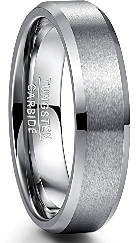 Cloyo 6mm Men's Silver Tungsten Carbide Ring with Matte Finish Beveled Edge Wedding Band Promise Ring Comfort Fit Size L 1/2-Z 1/2