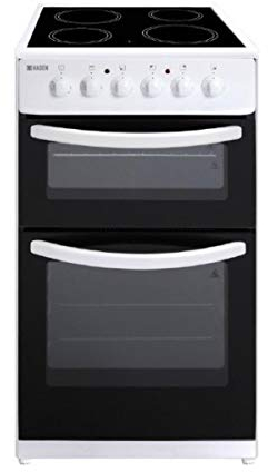 Haden 50cm Freestanding Double Oven Electric Cooker - 4 Zone Ceramic Hob and Fan-Assisted Lower Oven - Easy To Clean Enamel Interior - Double Glazed Glass Doors