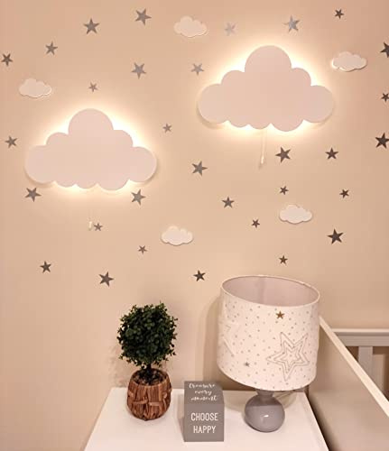 Happy Woody Set of 2 Cloud Wall Lights for Nursery/Baby Room Lighting/Kids Room Wall Decor/Children Night Light/Warm White Led Light (White)