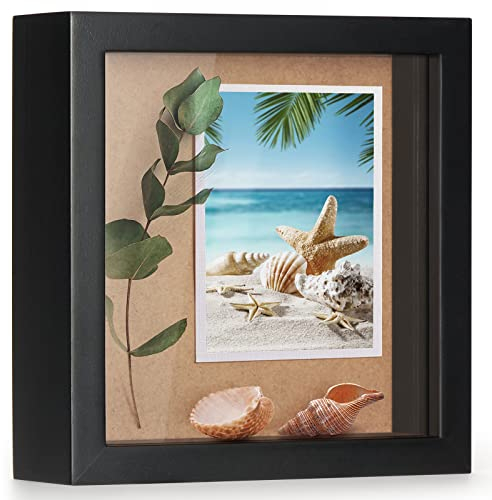 TJ.MOREE Shadow Box Frame 5 x 5 Shadowbox Display Case Wooden Picture Frame with Glass Wedding Memorabilia Medals Photos for Wall and Tabletop - Black