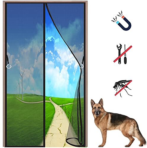 LZHBD Magnet Fliegengitter Tür - Insektenschutz Tür - 95x210 cm - Fiberglas Türvorhang für Balkontür Terrassentür Wohnzimmer, Klebemontage Ohne Bohren - Schwarz
